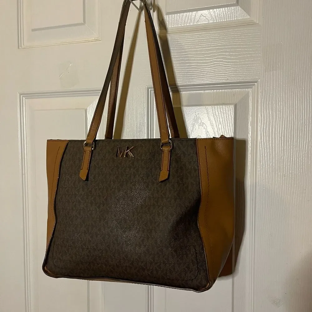 Michael Kors Brown and Tan Tote Bag with Structured Design